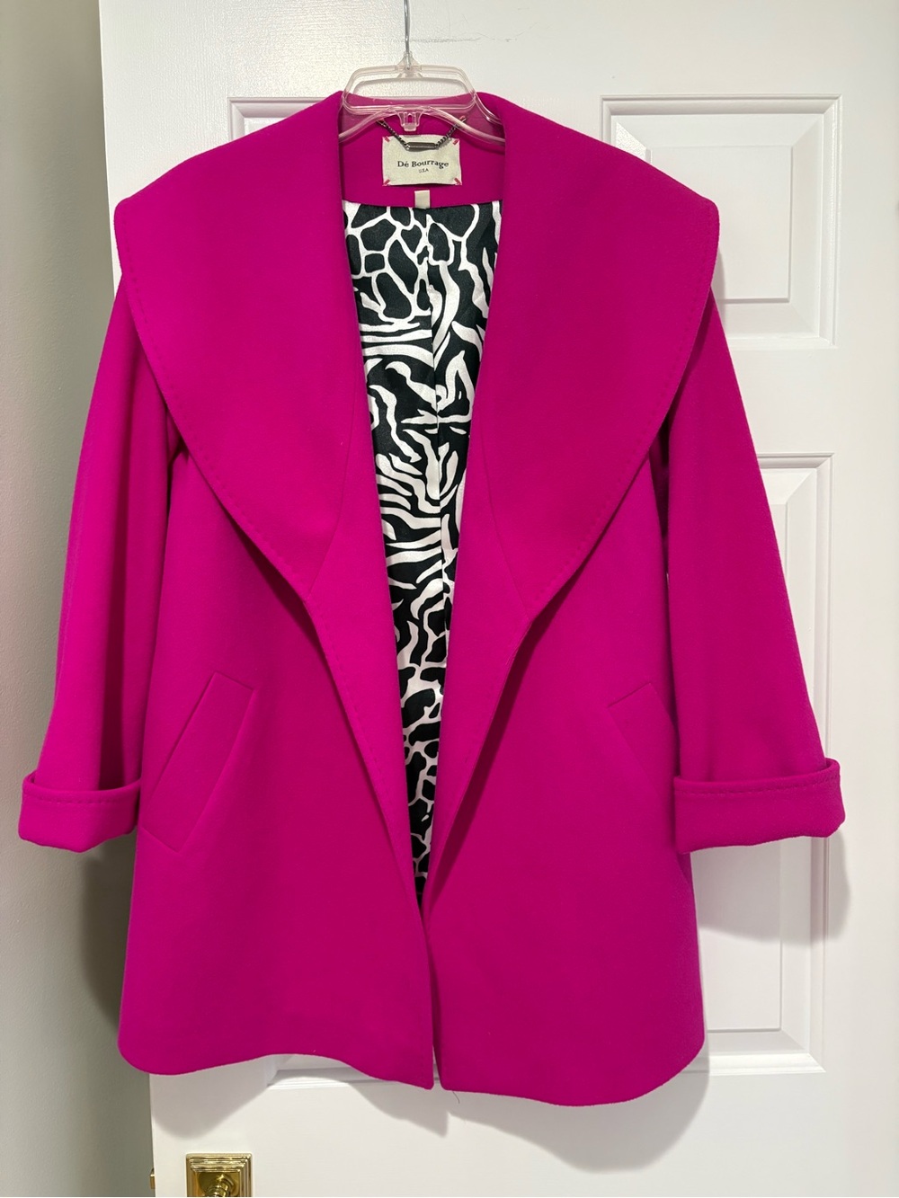Fuchsia Open Front Coat with Statement Collar